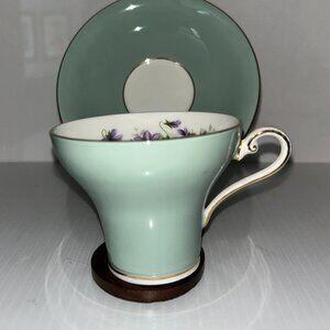 Aynsley Celadon Violet Teacup & Saucer, Vintage English Bone China